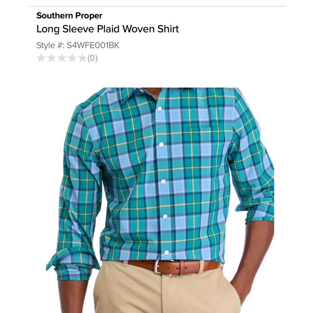 Southern Proper Mens 2X Plaid Woven Shirt Teal Blue Long Sleeve S4WFE001BK